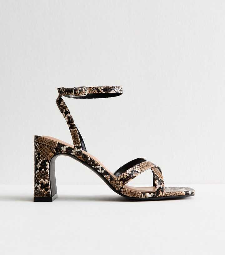 New Look Brown Snake Print Faux Leather Block Heel Sandals