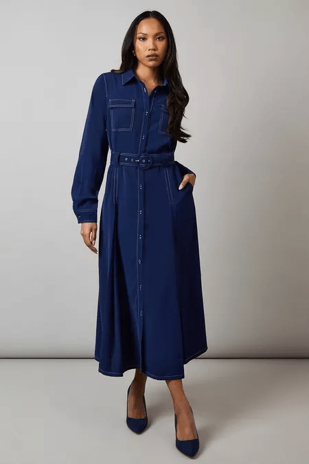 Principles Navy Contrast Stitch Belted Utility Dress