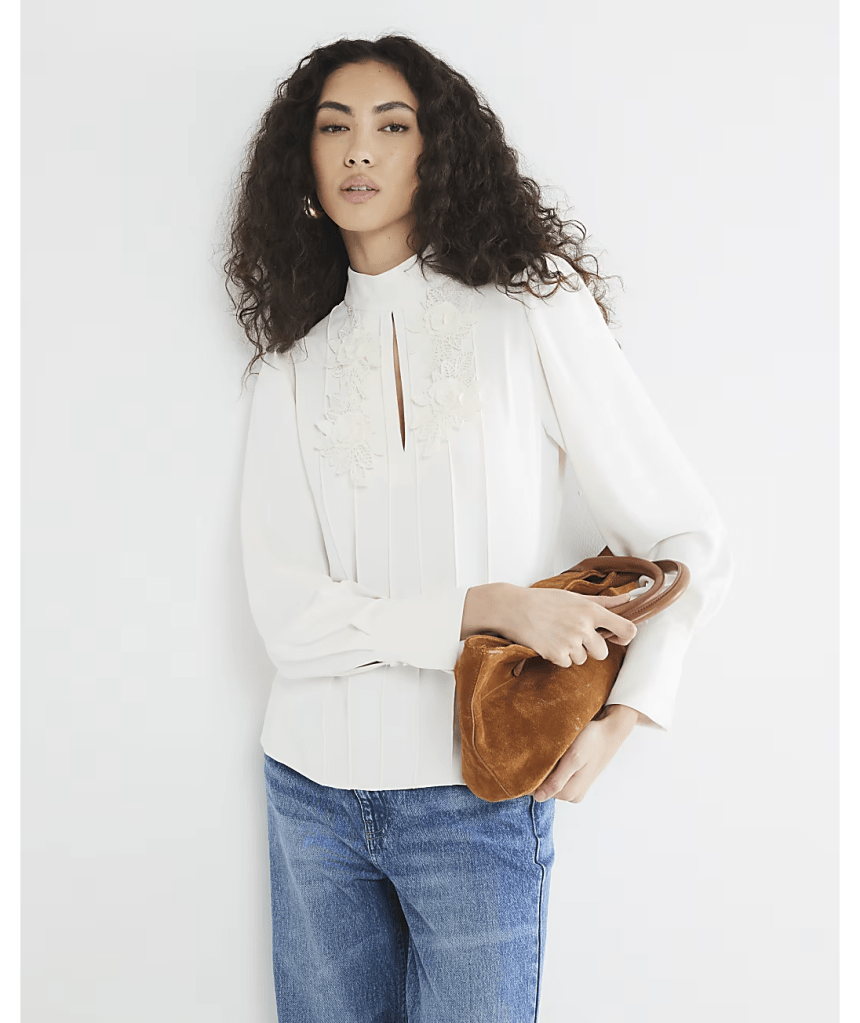 River Island Cream Long Sleeve Floral Applique Blouse