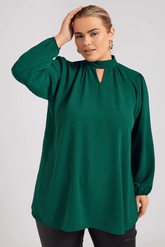 YOURS LONDON Curve Forest Green Keyhole Blouse