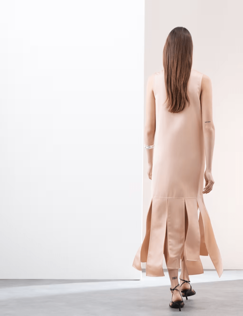 Autograph Satin Scoop Neck Tassel Midi Dress back view