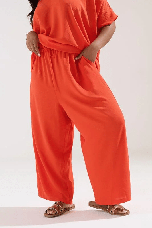 YOURS Curve Orange Tie Waist Wide Leg Trousers
