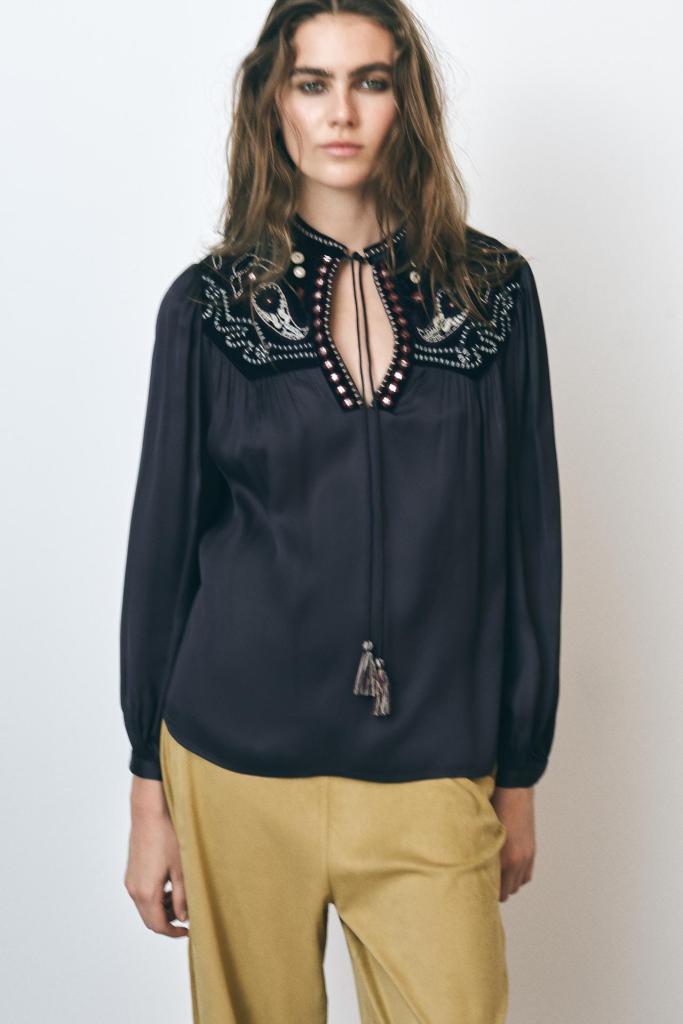 Zara Contrast Velvet Blouse