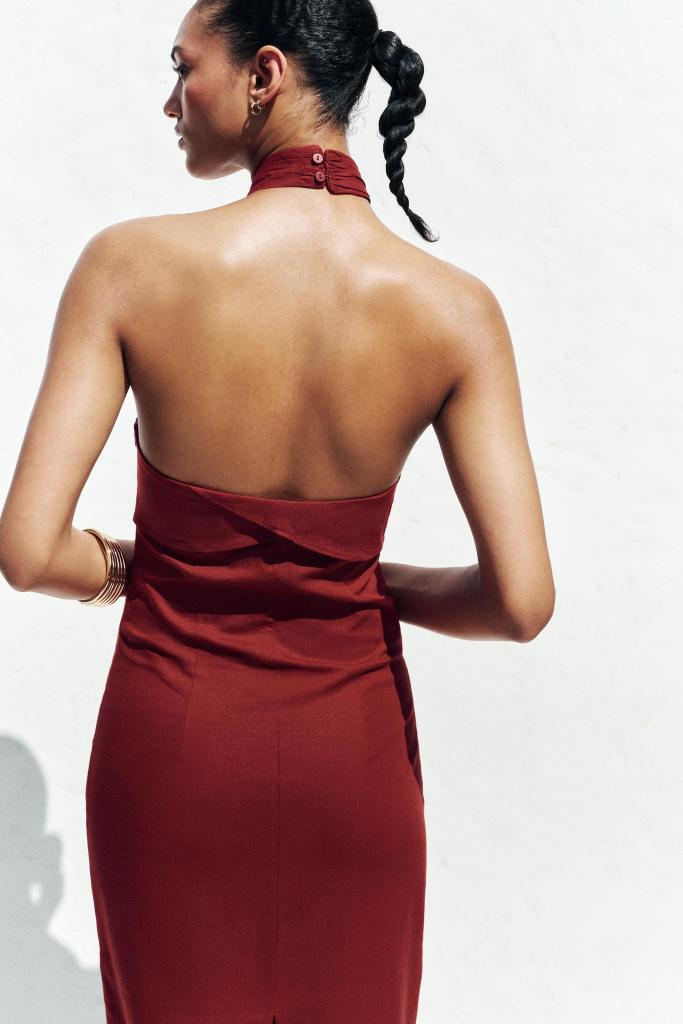 Zara Linen Blend Halter Midi Dress back view