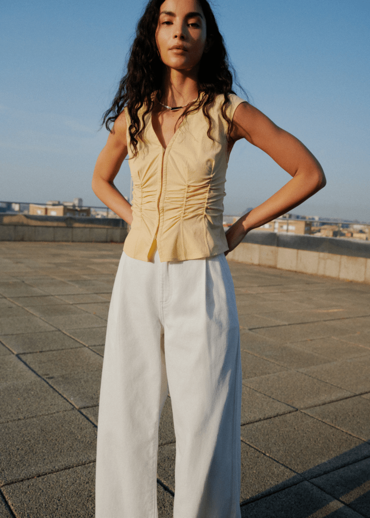 Mango Gathered Cotton Blouse