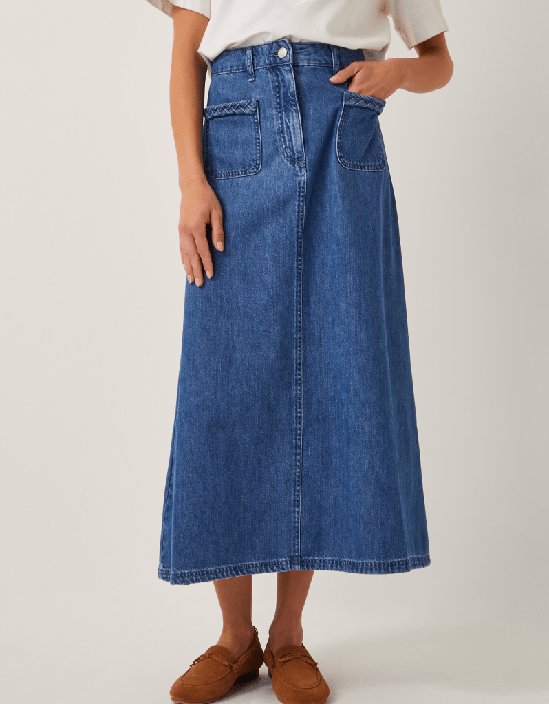Monsoon Martha Plait Denim Midi Skirt