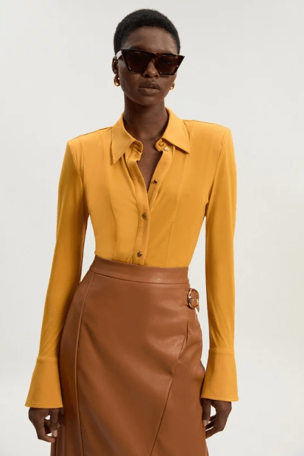 Karen Millen Power Shoulder Drapey Crepe Seam Detail Shirt