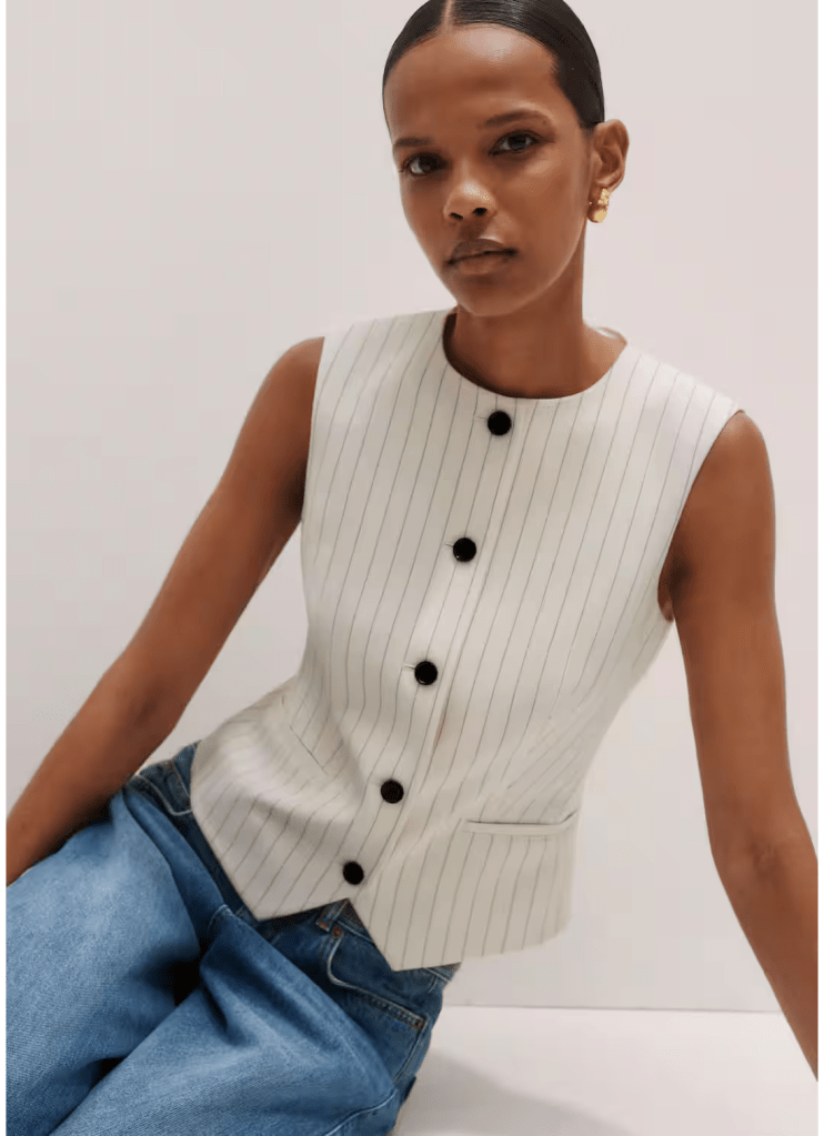 Me + Em Round Neck Pinstripe Waistcoat