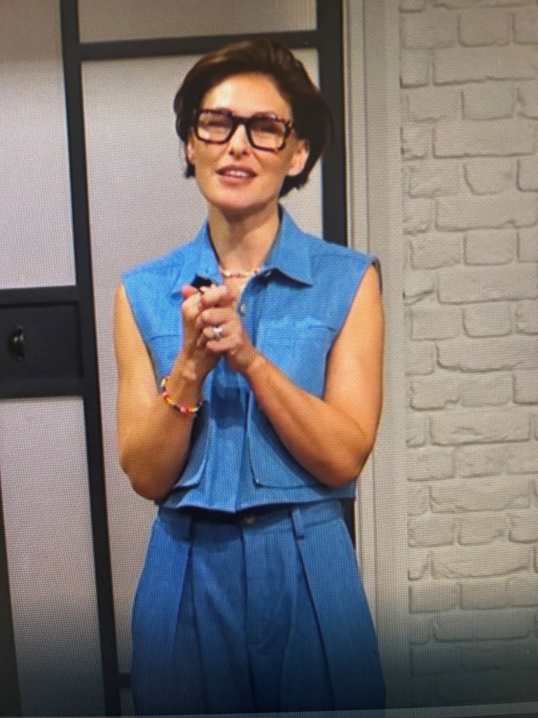 where to get all Emma Willia This Morning outfits blue sleeveless utility crop top and trousers what is Emma wearing 15 August 2025 Photo ITV