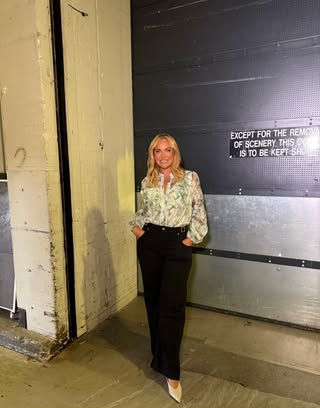 where to get all Josie Gibson This Morning outfits white green floral blouse blue jeans what is Josie wearing 28 August 2023 Photo Josie Gibson