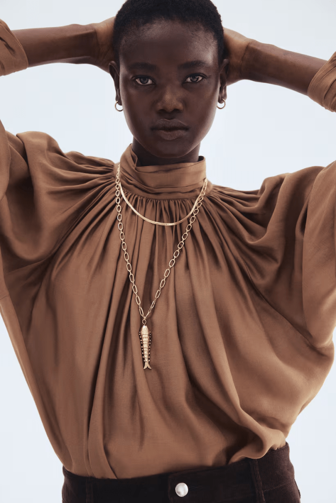 H&M Draped Blouse in Brown