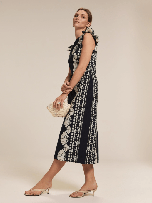 Mint Velvet Blue Shell Print 100% Cotton Midi Dress side view