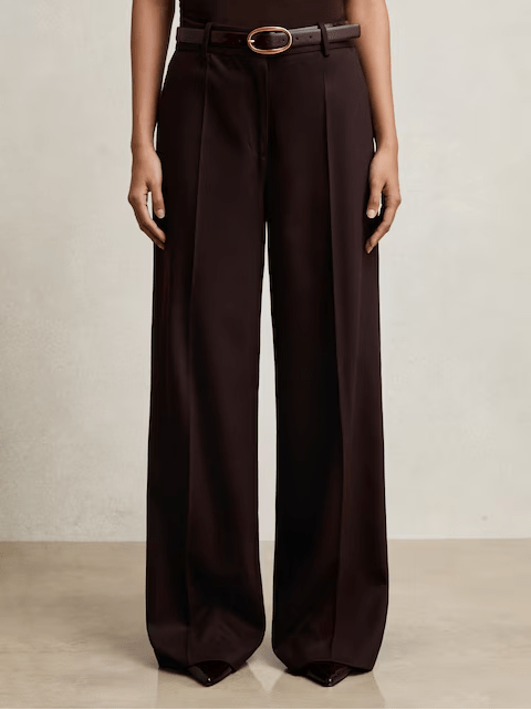 Reiss Solene Wool-Blend Wide-Leg Suit Trousers in Aubergine
