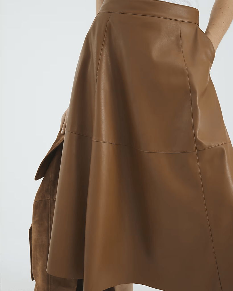 River Island Brown Faux Leather Midi Skirt