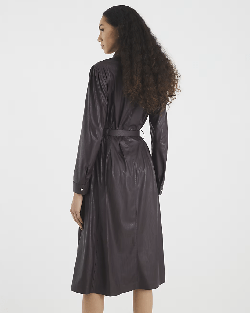 River Island Red faux leather belted midi shirt dress back view