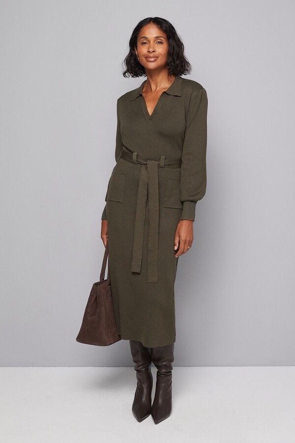 Wallis Collared Belted Midi Dress