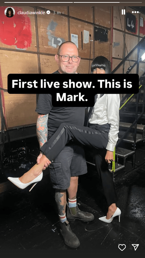 where to get all Claudia winkleman Strictly outfits cream satin shirt black tuxedo trousers white shoes what is Claudia wearing 27 September2025 Photo Claudia Winkleman