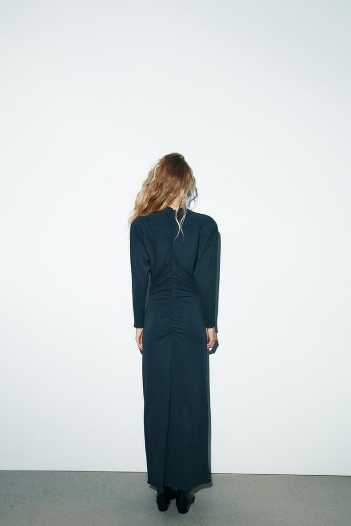 Zara Crepe Dress With Shoulder Pads back view
