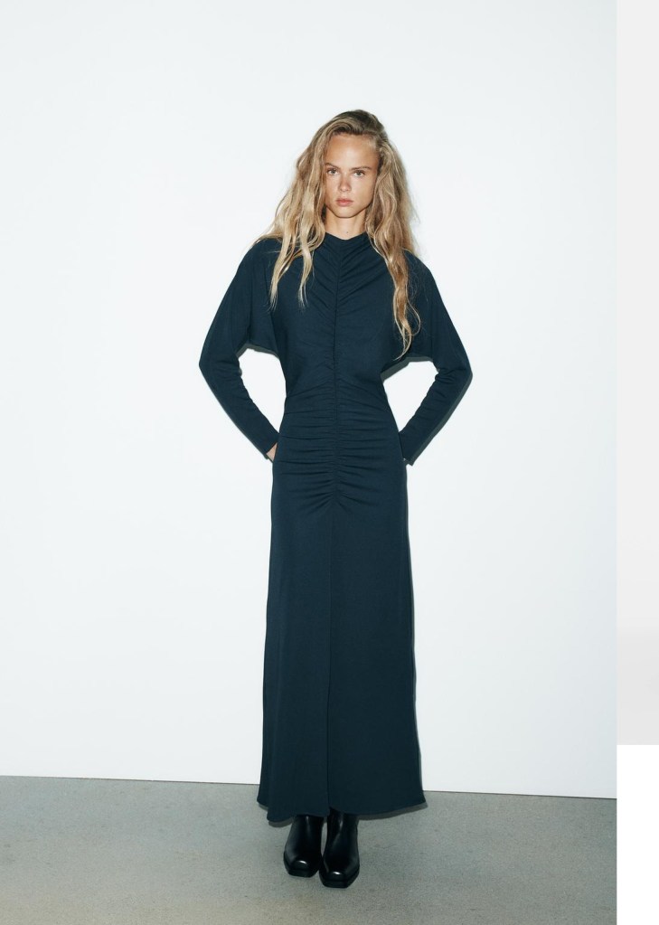 Zara Crepe Dress With Shoulder Pads