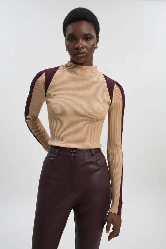 Karen Millen Rib Knit Colour Block Top