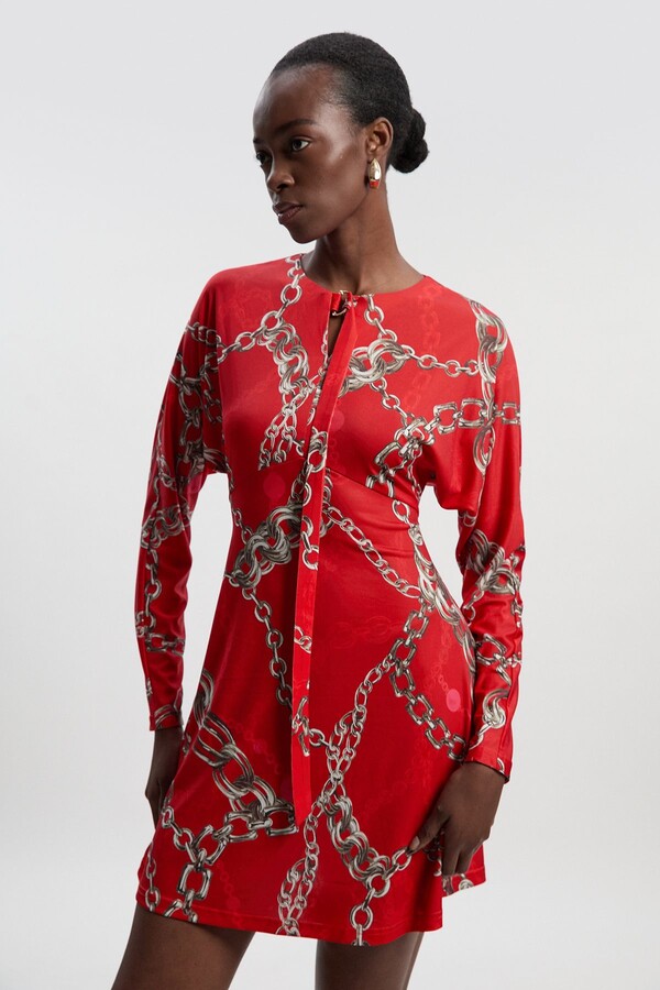 Karen Millen Chain Print Crepe Mini Dress