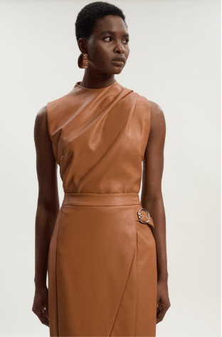 Karen Millen Faux Leather Drape Sleeveless Top*