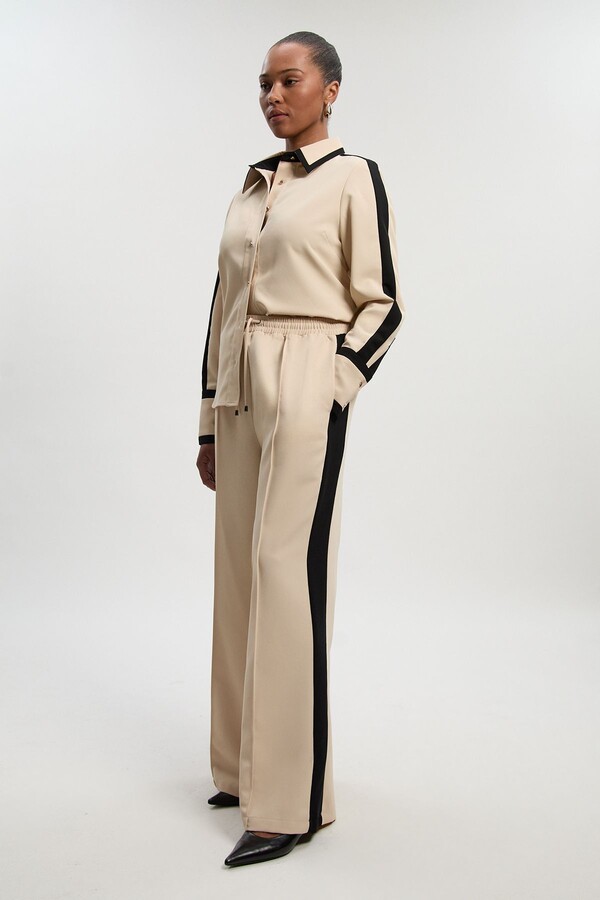 Karen Millen Plus Size Twill Contrast Woven Wide Leg Trousers