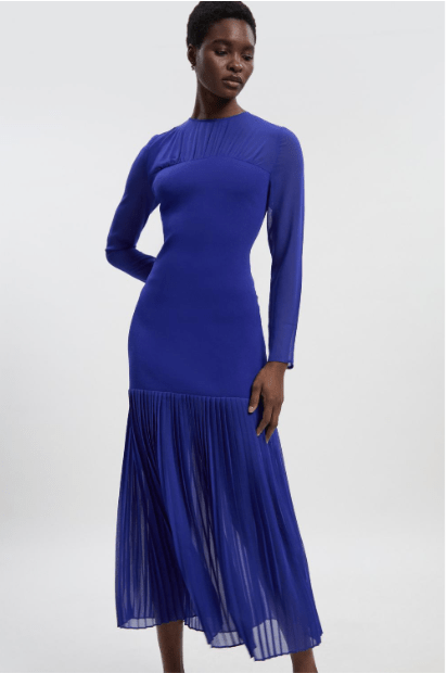 Karen Millen Woven Knit Mix Pleated Midi Dress