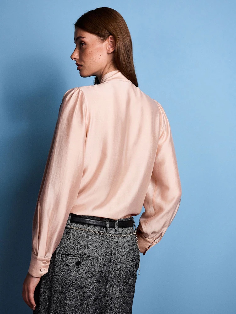 Light Pink Tabitha Simmons X Next Tie-Neck Long Sleeve Blouse back view
