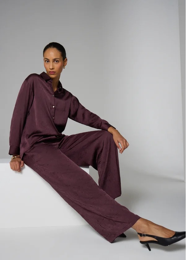 Matalan Et Vous Burgundy Satin Wide Leg Trouser