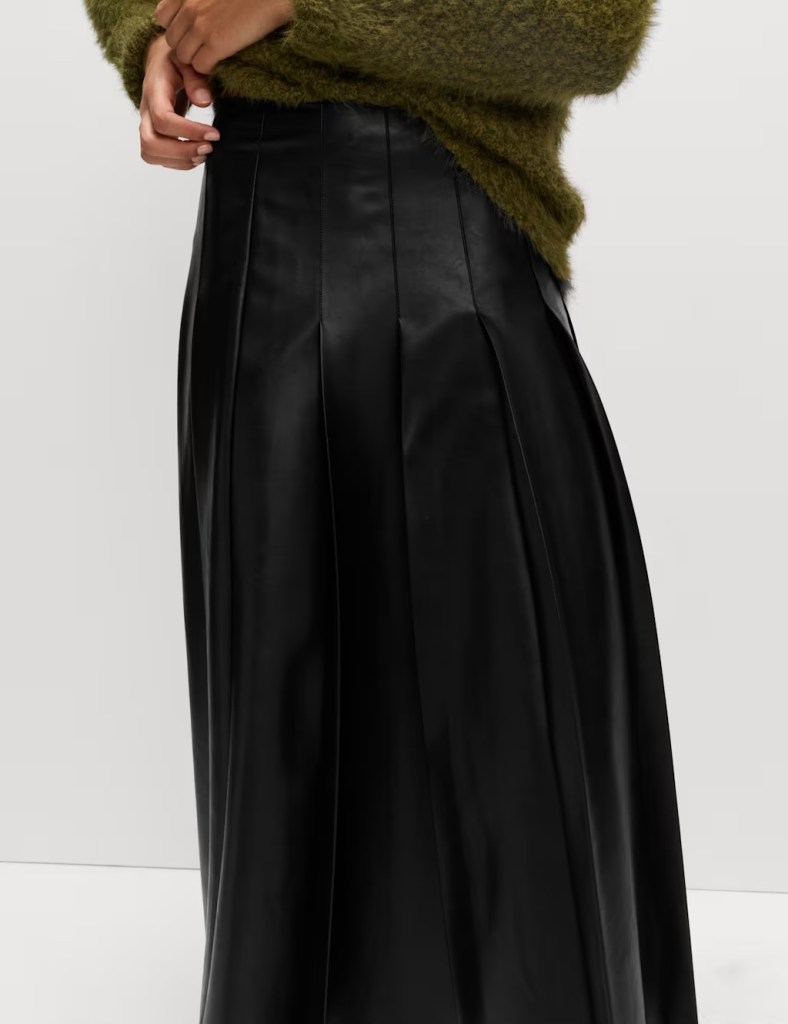 M&S Leather Look Pleated Midaxi Skirt