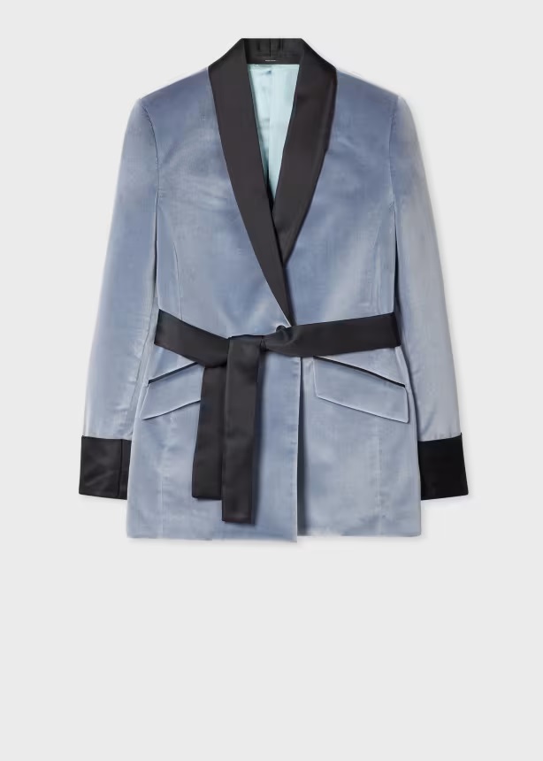 Paul smith Women's Dusky Blue Velvet Contrast-Trim Belted Blazer