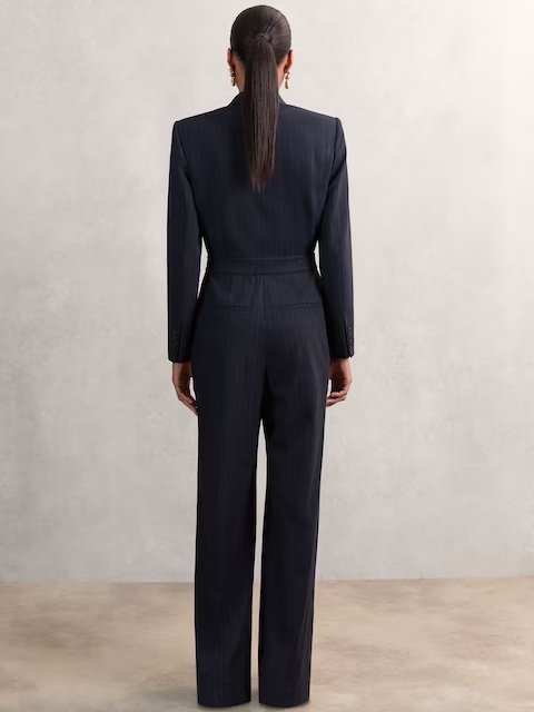 Reiss Rhoda Pinstripe Tailored Wide-Leg Jumpsuit with Wool back view