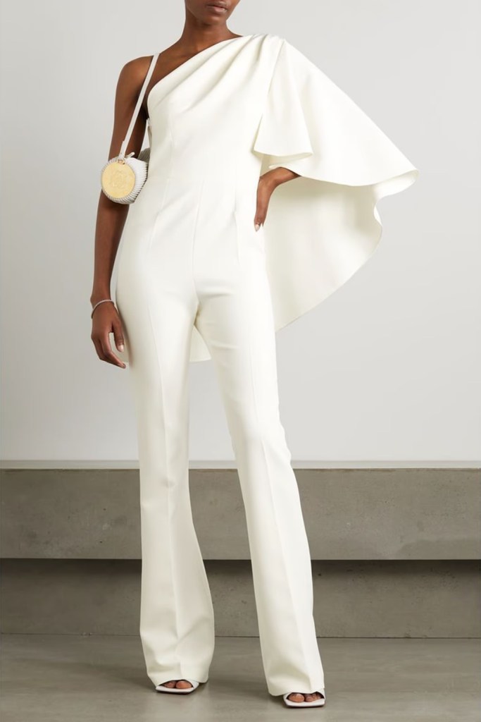 Safiyaa Zephyra one-shoulder cape-effect crepe jumpsuit