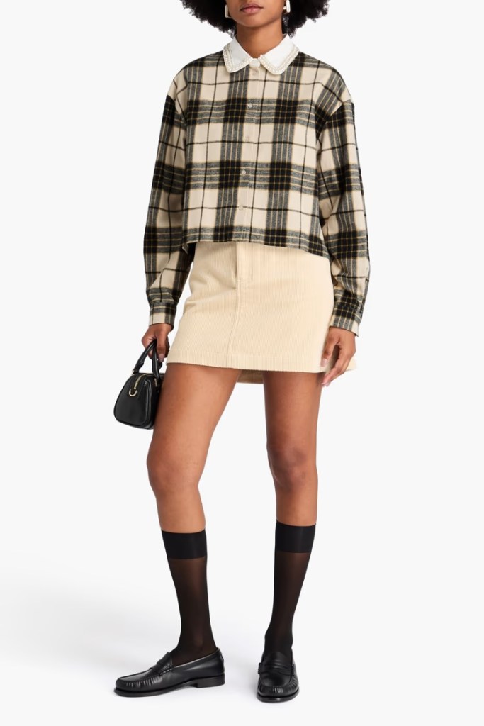 Sandro Embellished poplin-trimmed checked cotton-flannel shirt