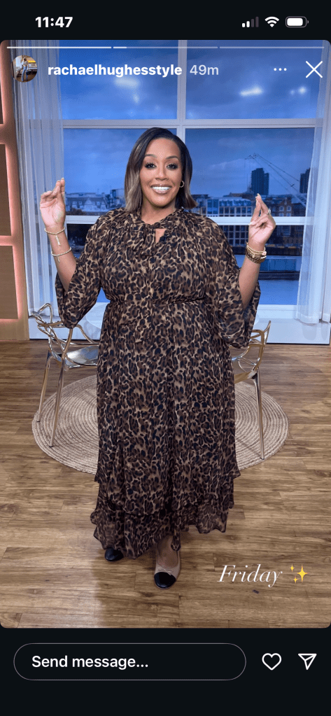 where to get all Alison Hammond This Morning outfits brown leopard print midaxi dress ballet flats what is alison wearing 17 October2025 Photo Rachael Hughes