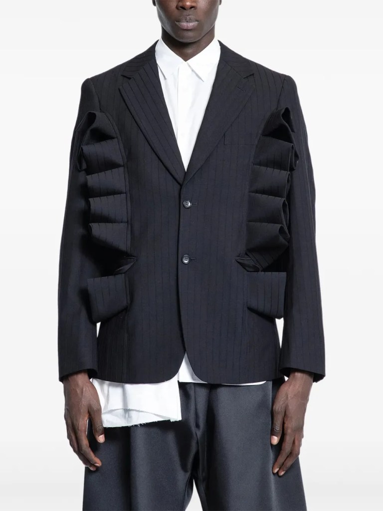 Comme Des Garcons Homme Plus Ruffled Pinstripe Blazer
