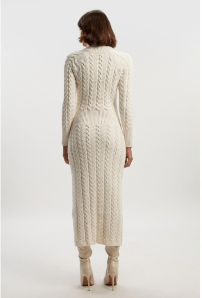 Karen Millen Cream Cable Knit Funnel Neck Maxi Dress back view