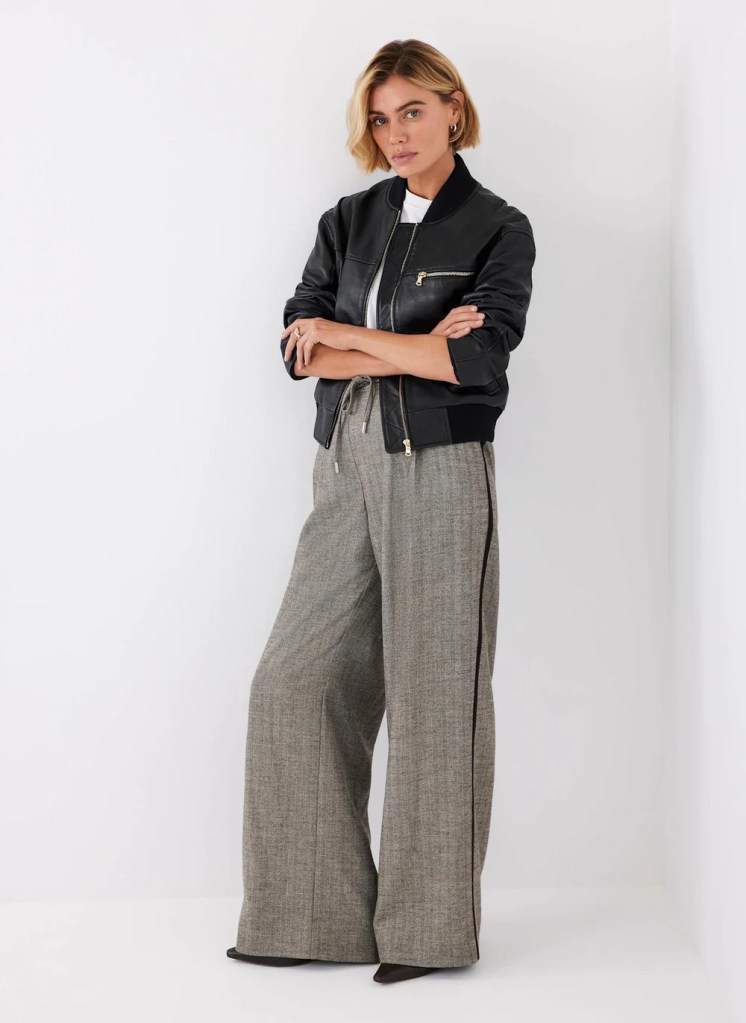 Mint Velvet Neutral Textured Wide Leg Trousers