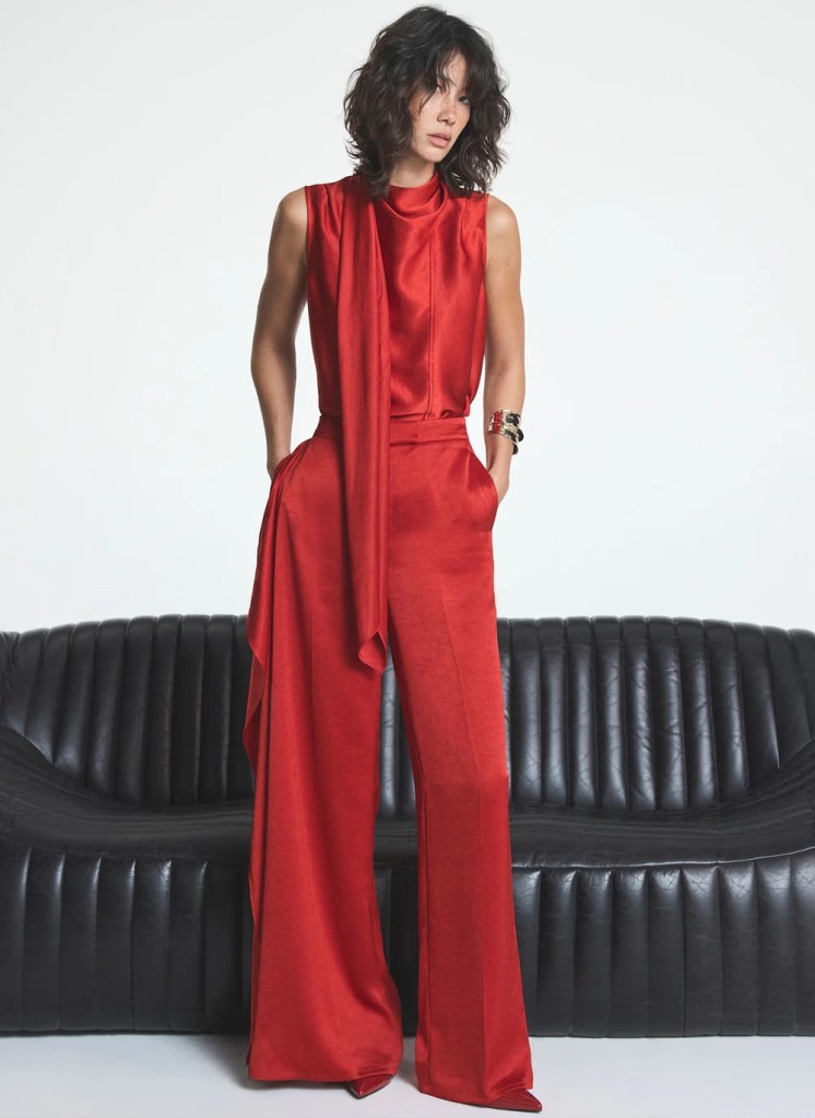Mint Velvet Red Satin Scarf Detail Top & trousers