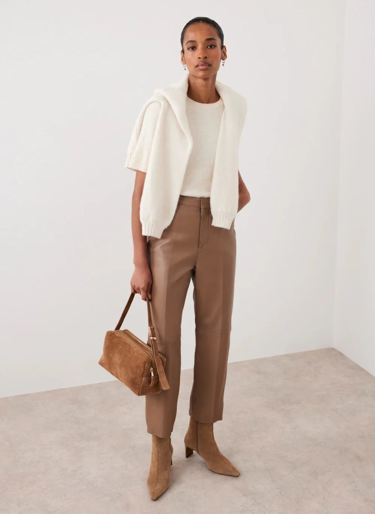 Mint Velvet Tan Leather Tapered Trousers