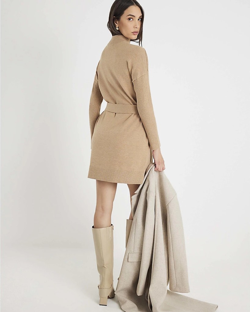 River Island Brown Belted Jumper Dress back view