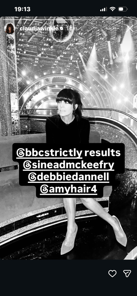 where to get all claudia Winkleman Strictly Come Dancing  black velvet mini dress beige suede shoes what is Claudia wearing 7 December 2025 Photo Claudia Winkleman