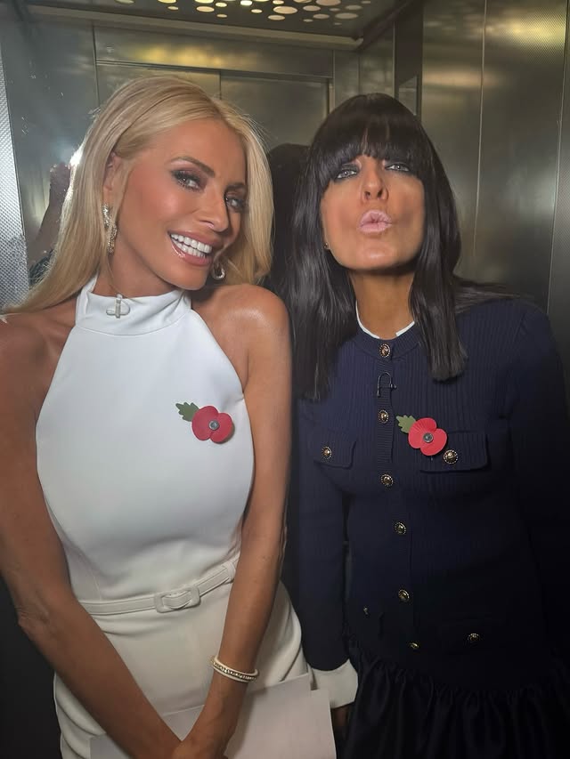 where to get all Tess Daly Strictly Come Dancing outfits white cape jumpsuit what is Tess wearing 9 November 2025 Photo Tess Daly
