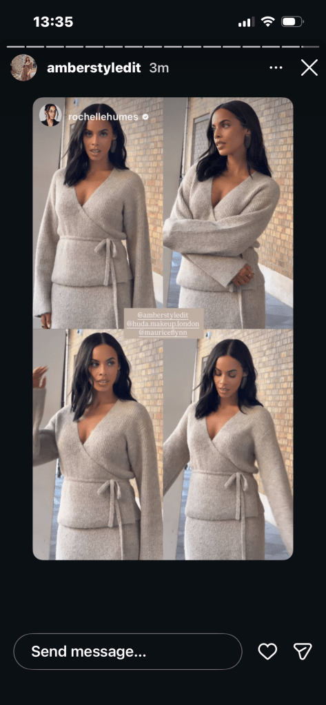 where to get all Rochelle Humes this Morning outfits beige knit wrap cardigan and fishtail maxi skirt 21 November 2025 Photo Amber Jackson