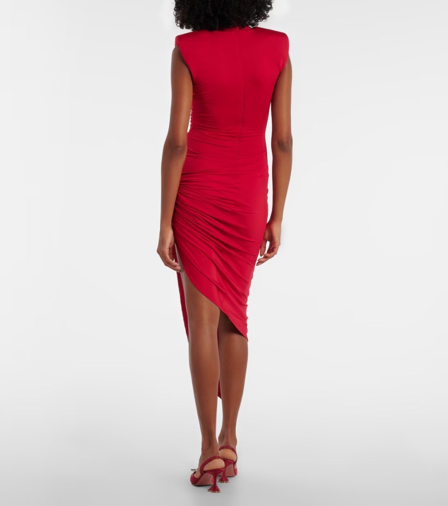 AREA Asymmetric embellished midi dress back view
