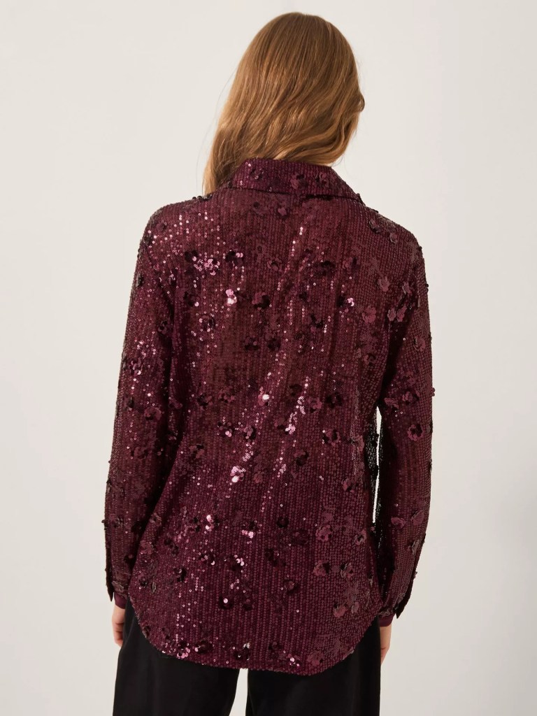 Monsoon Seema Sequin Shirt, Aubergine back view