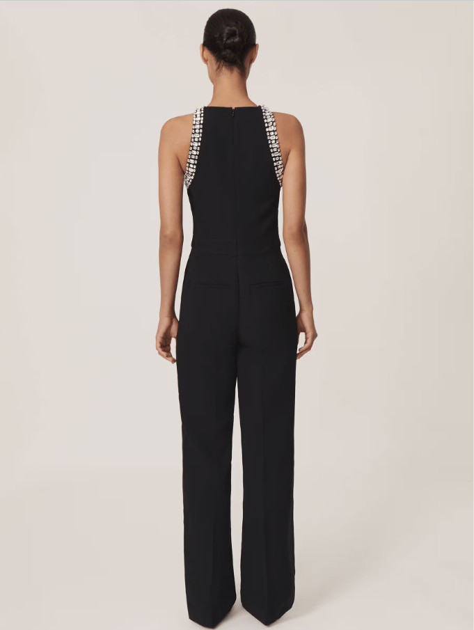 Reiss Black Simone Crystal-Embellished Cut-Out Jumpsuit back view