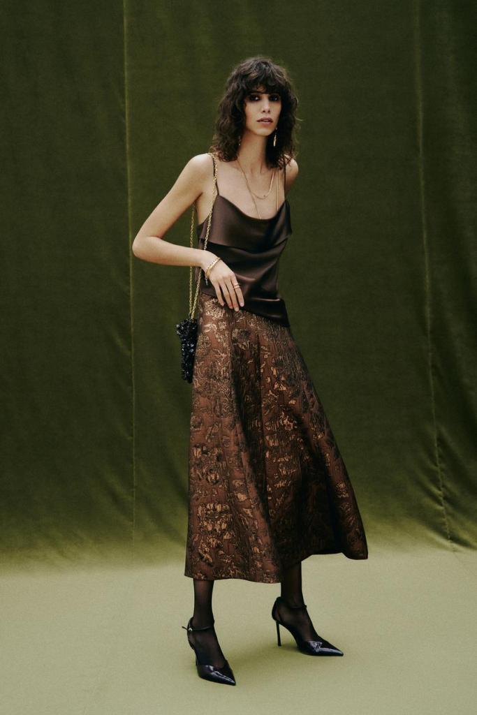 Zara Shiny Jacquard Layered Skirt