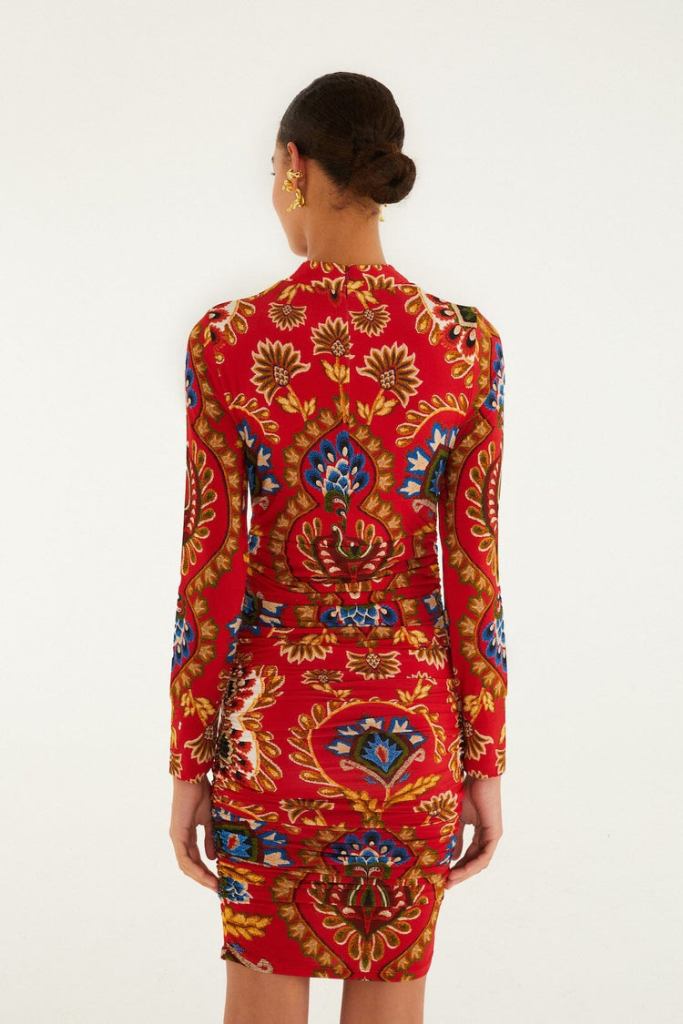 Farm Rio Folk Tapestry Jersey Mini Dress back view